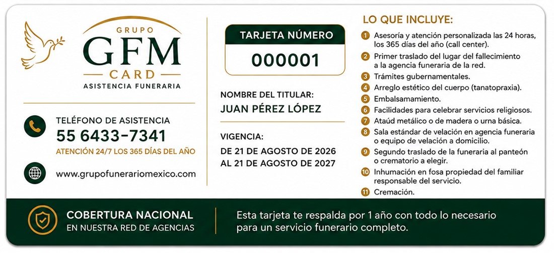 GFM Card, vista posterior con los datos del titular y lo que incluye